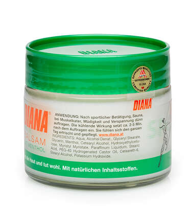 Sie sehen eine Packung Diana Balsam mit Menthol, 125 Milliliter, Produktbild: 01 Diana Balsam mit Menthol, 125 Milliliter, A-Nr.: 1361450 - 01