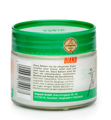 Sie sehen eine Packung Diana Balsam mit Menthol, 125 Milliliter, Produktbild: 02 Diana Balsam mit Menthol, 125 Milliliter, A-Nr.: 1361450 - 02