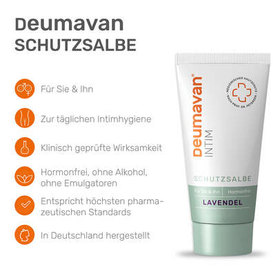 Sie sehen eine Packung Deumavan Schutzsalbe Lavendel, 100 Milliliter, Produktbild: 05 Deumavan Schutzsalbe Lavendel, 100 Milliliter, A-Nr.: 3455480 - 05