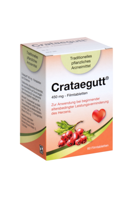 Sie sehen eine Packung Crataegutt® 450mg - Filmtabletten, 60 Stück, Produktbild: 01 Crataegutt® 450mg - Filmtabletten, 60 Stück, A-Nr.: 4215660 - 01