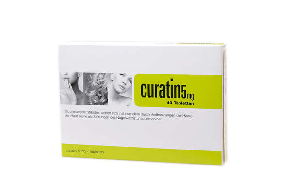 Sie sehen eine Packung Curatin 5 mg - Tabletten, 40 Stück, Produktbild: 01 Curatin 5 mg - Tabletten, 40 Stück, A-Nr.: 1347846 - 01