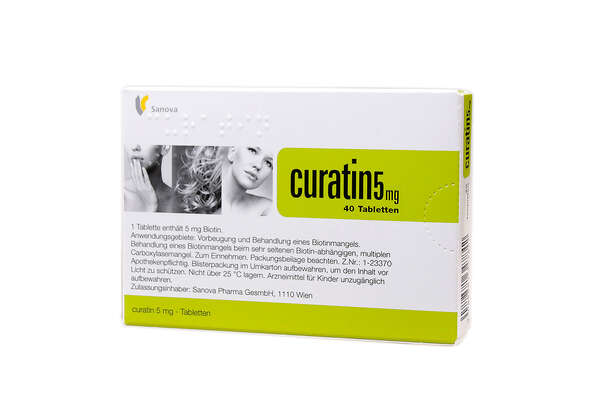 Sie sehen eine Packung Curatin 5 mg - Tabletten, 40 Stück, Produktbild: 02 Curatin 5 mg - Tabletten, 40 Stück, A-Nr.: 1347846 - 02