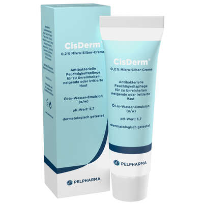 Sie sehen eine Packung CisDerm 0,2 % Mikro-Silber-Creme, 50 Milliliter, Produktbild: 01 CisDerm 0,2 % Mikro-Silber-Creme, 50 Milliliter, A-Nr.: 3300323 - 01
