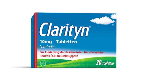 Sie sehen eine Packung Clarityn® 10 mg - Tabletten, 10 Stück, Produktbild: 01 Clarityn® 10 mg - Tabletten, 10 Stück, A-Nr.: 1253878 - 01