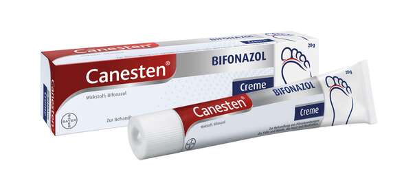 Sie sehen eine Packung Canesten® Bifonazol Creme (20g), 20 Gramm, Produktbild: 01 Canesten® Bifonazol Creme (20g), 20 Gramm, A-Nr.: 2462348 - 01