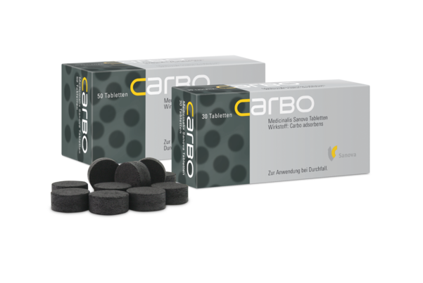 Sie sehen eine Packung Carbo Medicinalis "Sanova" Tabletten, 50 Stück, Produktbild: 02 Carbo Medicinalis "Sanova" Tabletten, 50 Stück, A-Nr.: 0798860 - 02