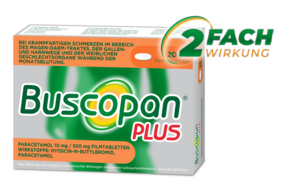 Buscopan® plus Paracetamol 10 mg/ 500 mg Filmtabletten, 20 Stück, A-Nr.: 3904096 - 01