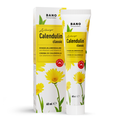 Sie sehen eine Packung CALENDULIN RINGELBLUMENSALBE 60ml, 60 Milliliter, Produktbild: 01 CALENDULIN RINGELBLUMENSALBE 60ml, 60 Milliliter, A-Nr.: 5598999 - 01