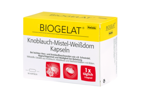 Biogelat Knoblauch-Mistel-Weißdorn Kapseln, 90 Stück, A-Nr.: 3920669 - 01