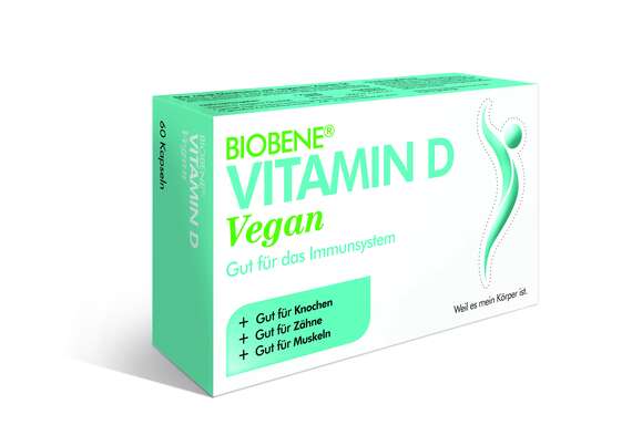 Sie sehen eine Packung BIOBENE Vitamin D Vegan, 60 Stück, Produktbild: 01 BIOBENE Vitamin D Vegan, 60 Stück, A-Nr.: 4036012 - 01