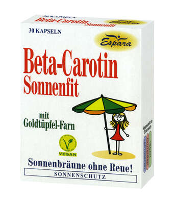Sie sehen eine Packung Espara Beta-Carotin-Sonnenfit Kapseln, 30 Stück, Produktbild: 02 Espara Beta-Carotin-Sonnenfit Kapseln, 30 Stück, A-Nr.: 3890537 - 02