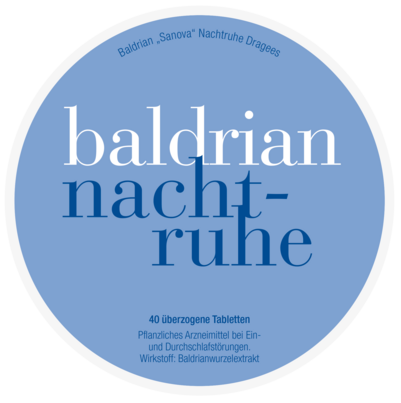 Sie sehen eine Packung Baldrian „Sanova“ Nachtruhe Dragees, 40 Stück, Produktbild: 01 Baldrian „Sanova“ Nachtruhe Dragees, 40 Stück, A-Nr.: 3763448 - 01