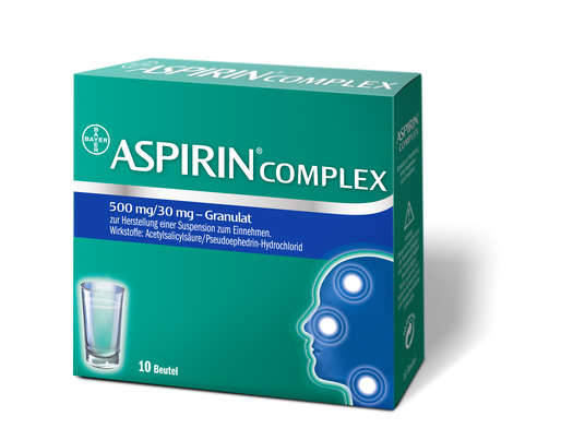 Sie sehen eine Packung Aspirin® Complex – Granulat, 10 Stück, Produktbild: 01 Aspirin® Complex – Granulat, 10 Stück, A-Nr.: 2444238 - 01