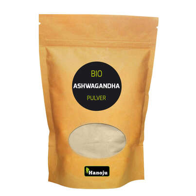 Sie sehen eine Packung Bio Ashwagandha Pulver Hanoju, 100 Gramm, Produktbild: 01 Bio Ashwagandha Pulver Hanoju, 100 Gramm, A-Nr.: 4384730 - 01