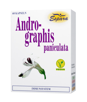 Sie sehen eine Packung Espara Andrographis Kapseln, 60 Stück, Produktbild: 01 Espara Andrographis Kapseln, 60 Stück, A-Nr.: 3492417 - 01