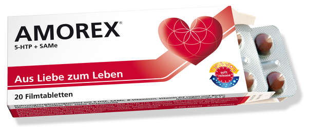 Sie sehen eine Packung AMOREX Tabletten, 20 Stück, Produktbild: 01 AMOREX Tabletten, 20 Stück, A-Nr.: 3270154 - 01