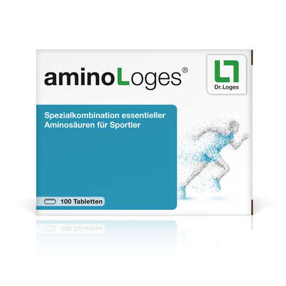 Sie sehen eine Packung Amino-Loges 100 Tabletten, 100 Stück, Produktbild: 01 Amino-Loges 100 Tabletten, 100 Stück, A-Nr.: 4089534 - 01