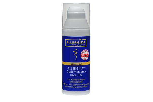 Sie sehen eine Packung Allergika Gesichtscreme Urea 5% 50ml, 50 Milliliter, Produktbild: 02 Allergika Gesichtscreme Urea 5% 50ml, 50 Milliliter, A-Nr.: 3258294 - 02