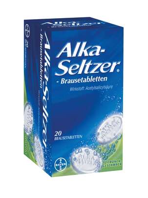Sie sehen eine Packung Alka-Seltzer® Brausetabletten, 20 Stück, Produktbild: 01 Alka-Seltzer® Brausetabletten, 20 Stück, A-Nr.: 0071158 - 01
