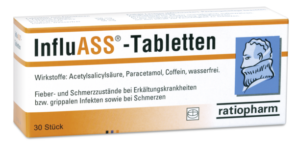 Sie sehen eine Packung InfluASS Tabletten, 30 Stück, Produktbild: 01 InfluASS Tabletten, 30 Stück, A-Nr.: 3512812 - 01