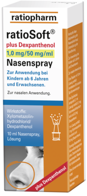 Sie sehen eine Packung RATIOSOFT NA-SPRAY +DEXP.1,0, 10 Milliliter, Produktbild: 01 RATIOSOFT NA-SPRAY +DEXP.1,0, 10 Milliliter, A-Nr.: 4214011 - 01