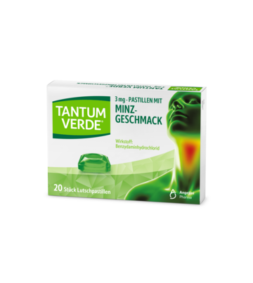 Sie sehen eine Packung Tantum Verde® Pastillen Minze, Produktbild: 01 Tantum Verde® Pastillen Minze, A-Nr.: 5515370 - 01