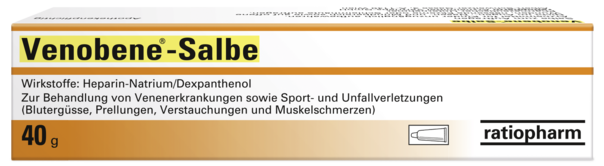Sie sehen eine Packung Venobene Salbe, 40 Gramm, Produktbild: 01 Venobene Salbe, 40 Gramm, A-Nr.: 1041001 - 01