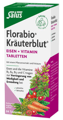 Sie sehen eine Packung Florabio® Kräuterblut®-Tabletten mit Eisen, 84 Stück, Produktbild: 01 Florabio® Kräuterblut®-Tabletten mit Eisen, 84 Stück, A-Nr.: 4324952 - 01