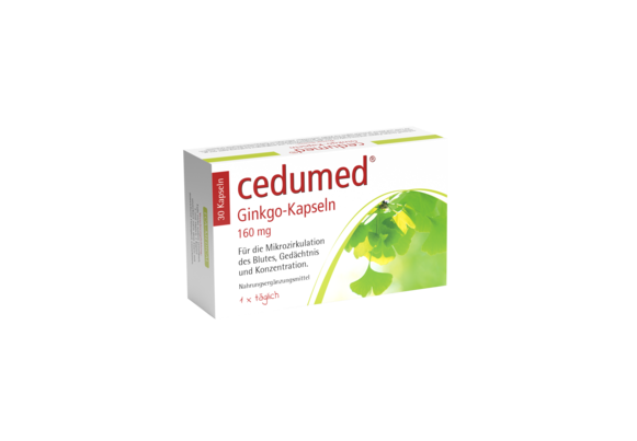 Sie sehen eine Packung Cedumed Ginkgo-Kapseln, 30 Stück, Produktbild: 01 Cedumed Ginkgo-Kapseln, 30 Stück, A-Nr.: 3293741 - 01
