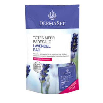 Sie sehen eine Packung Fette Dermasel Badesalz Lavendelbad, 400 Gramm, Produktbild: 01 Fette Dermasel Badesalz Lavendelbad, 400 Gramm, A-Nr.: 2579990 - 01