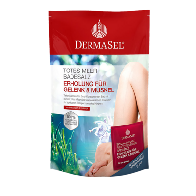 Sie sehen eine Packung DERMASEL BADESALZ MUSKEL+GEL, 400 Gramm, Produktbild: 01 DERMASEL BADESALZ MUSKEL+GEL, 400 Gramm, A-Nr.: 4155604 - 01
