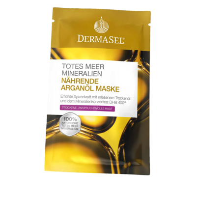 Sie sehen eine Packung DermaSel® Totes Meer Mineralien Nährende Arganöl Maske, Produktbild: 01 DermaSel® Totes Meer Mineralien Nährende Arganöl Maske, A-Nr.: 4378391 - 01