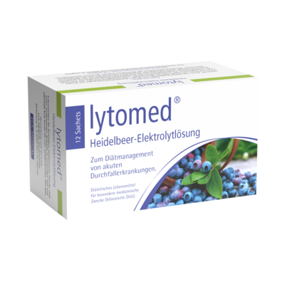 Sie sehen eine Packung Lytomed Heidelbeer-Elektrolytlösung, 12 Stück, Produktbild: 01 Lytomed Heidelbeer-Elektrolytlösung, 12 Stück, A-Nr.: 3859013 - 01