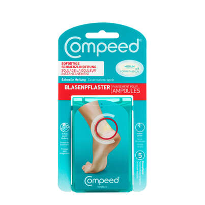 Sie sehen eine Packung COMPEED H.C.SYST.BLASENPFL M, 5 Stück, Produktbild: 01 COMPEED H.C.SYST.BLASENPFL M, 5 Stück, A-Nr.: 1773879 - 01
