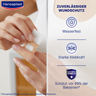 Sie sehen eine Packung Hansaplast Universal 20 Strips, Produktbild: 02 Hansaplast Universal 20 Strips, A-Nr.: 5337773 - 02