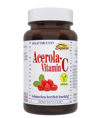 Sie sehen eine Packung Espara Acerola Vitamin C Kautabletten, 60 Stück, Produktbild: 01 Espara Acerola Vitamin C Kautabletten, 60 Stück, A-Nr.: 3378644 - 01