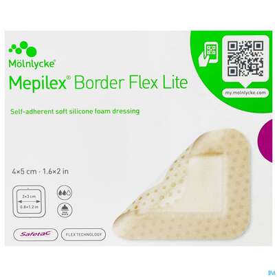 Sie sehen eine Packung Wundverband Mepilex Silikon Border/flex/lite 4x 5cm 10st, Produktbild: 02 Wundverband Mepilex Silikon Border/flex/lite 4x 5cm 10st, A-Nr.: 3067795 - 02
