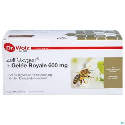 Sie sehen eine Packung Zell Oxygen Dr.wolz Trink/kur +gelee Royale 600mg Nr 60603 14x20 280ml, Produktbild: 01 Zell Oxygen Dr.wolz Trink/kur +gelee Royale 600mg Nr 60603 14x20 280ml, A-Nr.: 3190811 - 01