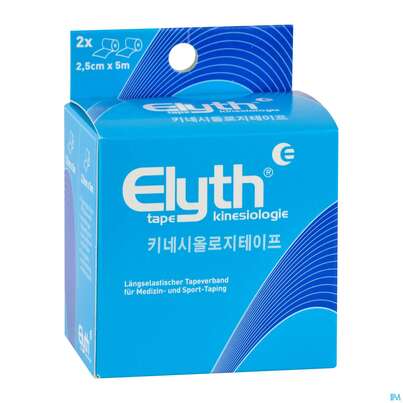 Sie sehen eine Packung Tape Elyth Kinesiotape-verband 5cmx 5m Blau 1st, Produktbild: 01 Tape Elyth Kinesiotape-verband 5cmx 5m Blau 1st, A-Nr.: 3267235 - 01