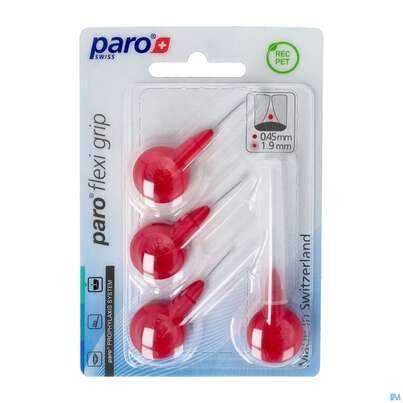 Sie sehen eine Packung Zahnbuersten Paro Flexigrip 1,9mm Rot 4st, Produktbild: 02 Zahnbuersten Paro Flexigrip 1,9mm Rot 4st, A-Nr.: 2652698 - 02