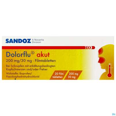 Sie sehen eine Packung DOLORFLU AKUT FTBL 200/30MG, 20 Stück, Produktbild: 01 DOLORFLU AKUT FTBL 200/30MG, 20 Stück, A-Nr.: 4460371 - 01