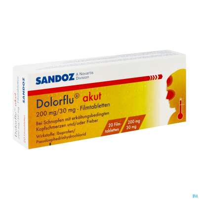 Sie sehen eine Packung DOLORFLU AKUT FTBL 200/30MG, 20 Stück, Produktbild: 02 DOLORFLU AKUT FTBL 200/30MG, 20 Stück, A-Nr.: 4460371 - 02
