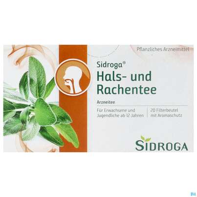 Sie sehen eine Packung Sidroga Hals- und Rachentee, 20 Stück, Produktbild: 01 Sidroga Hals- und Rachentee, 20 Stück, A-Nr.: 3442980 - 01