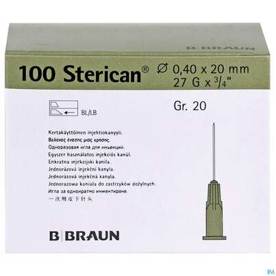 Sie sehen eine Packung Injektionsspritzen U.zubeh. Einmalkanuelen Sterican/standard Gr20 G27x3/4 0,4x 20mm 46577 100st, Produktbild: 01 Injektionsspritzen U.zubeh. Einmalkanuelen Sterican/standard Gr20 G27x3/4 0,4x 20mm 46577 100st, A-Nr.: 2692545 - 01
