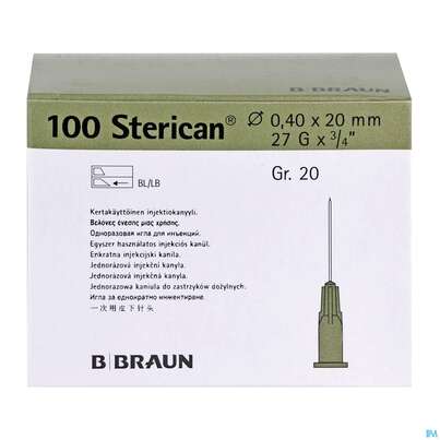 Sie sehen eine Packung Injektionsspritzen U.zubeh. Einmalkanuelen Sterican/standard Gr20 G27x3/4 0,4x 20mm 46577 100st, Produktbild: 03 Injektionsspritzen U.zubeh. Einmalkanuelen Sterican/standard Gr20 G27x3/4 0,4x 20mm 46577 100st, A-Nr.: 2692545 - 03