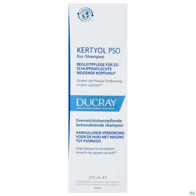 Sie sehen eine Packung Shampoon Ducray Kertyol P.s.o. 200ml, Produktbild: 01 Shampoon Ducray Kertyol P.s.o. 200ml, A-Nr.: 5596919 - 01