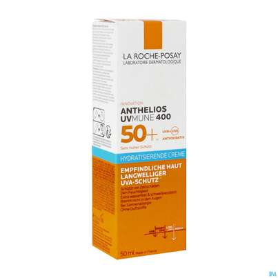 Sie sehen eine Packung La Roche-Posay Anthelios Hydratisierende Creme UVMune 400 LSF 50+, 50 Milliliter, Produktbild: 02 La Roche-Posay Anthelios Hydratisierende Creme UVMune 400 LSF 50+, 50 Milliliter, A-Nr.: 5572037 - 02
