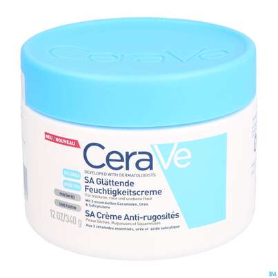 Sie sehen eine Packung CeraVe SA Urea Glättende Feuchtigkeitscreme, 340 Gramm, Produktbild: 03 CeraVe SA Urea Glättende Feuchtigkeitscreme, 340 Gramm, A-Nr.: 5178702 - 03