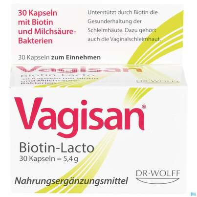 Sie sehen eine Packung VAGISAN KPS MILSRE +BIOTIN, 30 Stück, Produktbild: 01 VAGISAN KPS MILSRE +BIOTIN, 30 Stück, A-Nr.: 4404094 - 01