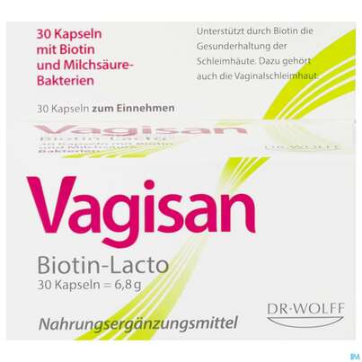 Sie sehen eine Packung VAGISAN KPS MILSRE +BIOTIN, 30 Stück, Produktbild: 02 VAGISAN KPS MILSRE +BIOTIN, 30 Stück, A-Nr.: 4404094 - 02